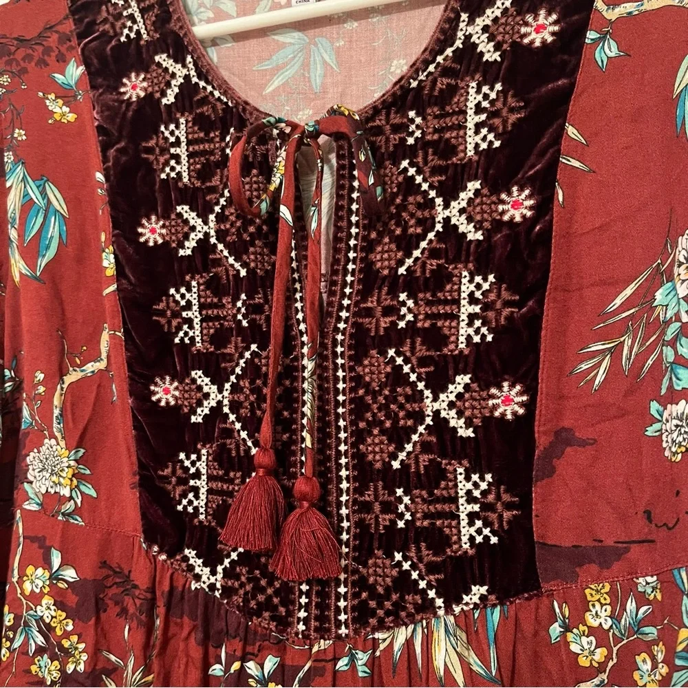 Johnny Was Workshop Dress XS Boho Loose Fit Effortless Tunic Bordeaux Velvet Red - Picture 5 of 9
